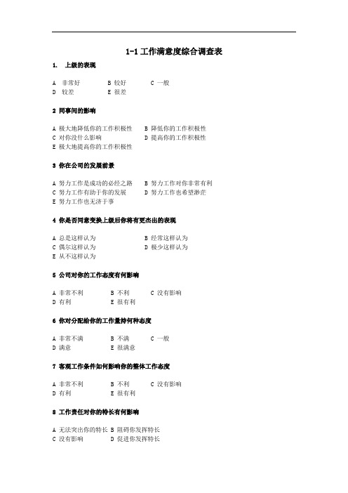 工作满意度综合调查表