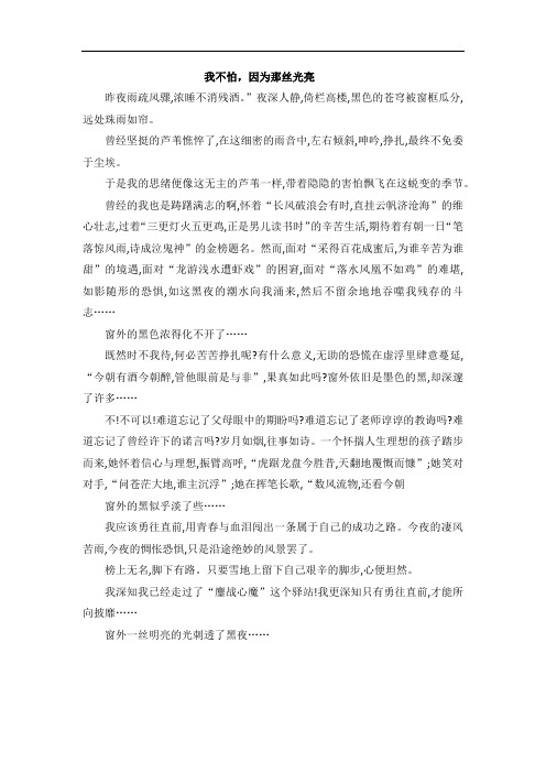 战胜自我的经典满分作文：我不怕,因为那丝光亮