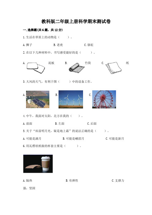 教科版二年级上册科学期末测试卷含完整答案(精选题)