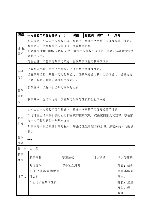 4.3一次函数的图象与性质(教案)北师大版数学八年级上册