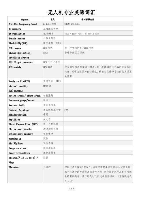 最专业的无人机中文英语对应词汇