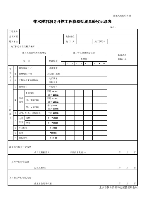 排水隧洞洞身开挖工程检验批质量验收记录表