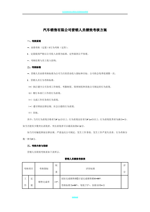 汽车销售人员绩效考核方案