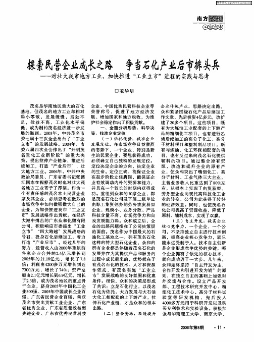 探索民营企业成长之路 争当石化产业后市排头兵——对壮大我市地方工业,加快推进“工业立市”进程的实