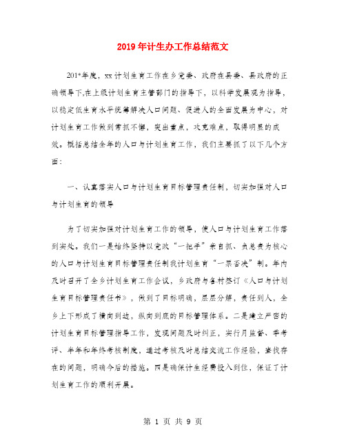 2019年计生办工作总结范文