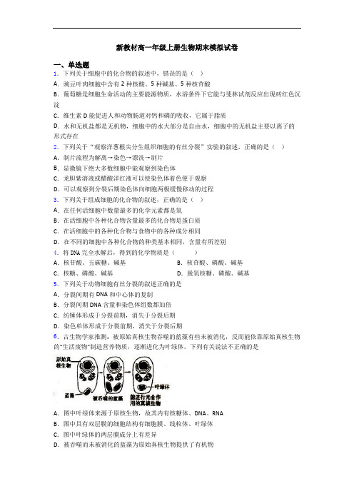 新教材高一年级上册生物期末模拟试卷