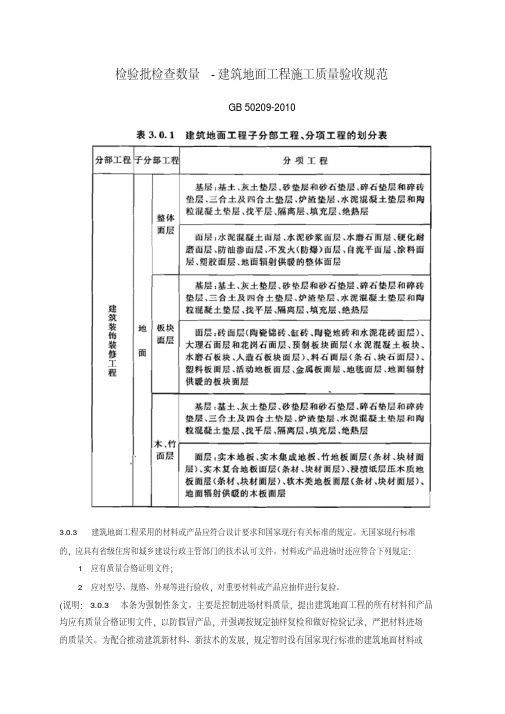 地面检验批检查数量-GB50209-2010建筑地面工程施工质量验收规范