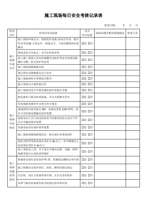 施工现场每日安全考核记录表