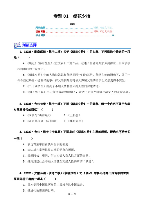 专题01 朝花夕拾-2024年中考语文复习文学名著必考篇目分层训练(原卷版)