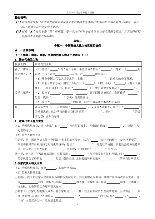 浙江省2017届高中历史学考考前填空专项训练(必修三)