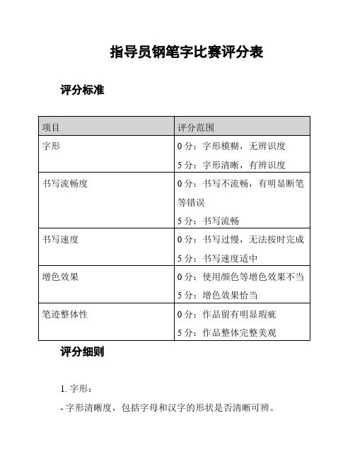 指导员钢笔字比赛评分表