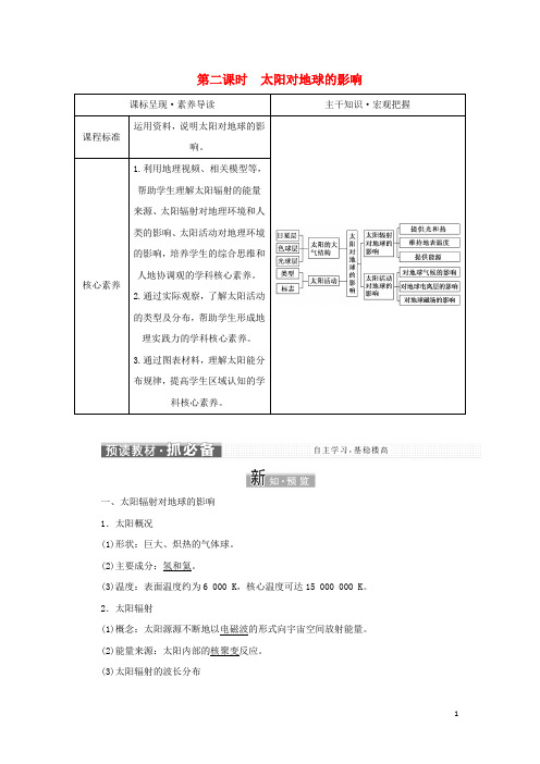 新教材高中地理第一章宇宙中的地球第一节第二课时太阳对地球的影响学案中图版必修第一册