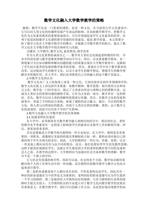 数学文化融入大学数学教学的策略