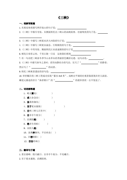 2024年中考语文文言文专题复习：《三峡》知识点检测题(含答案)