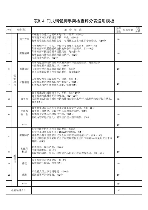 门式钢管脚手架检查评分表通用模板