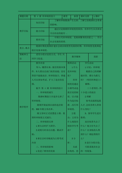 教学设计1：第4课　科举制的创立