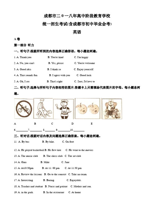 精品解析：四川省成都市2018年中考英语试题(原卷版)