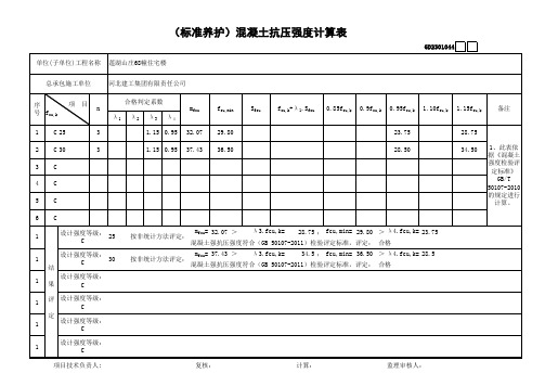 混凝土抗压强度计算表GD2301044 - 自动填写及评定