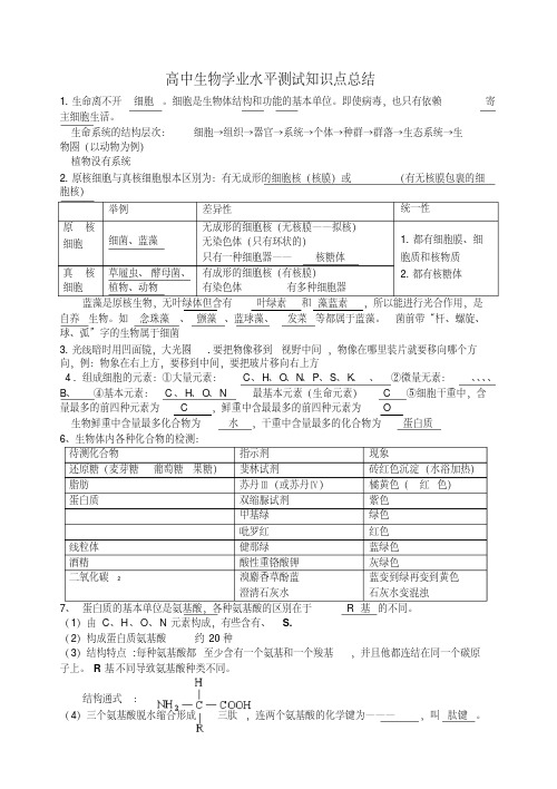 高中生物学业水平测试知识点精简