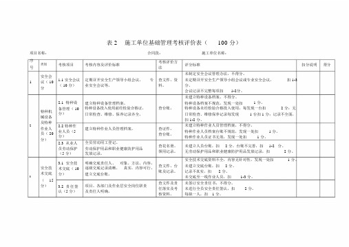 施工单位考核评价表