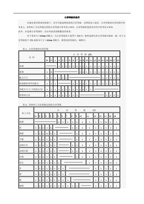 公差等级的选用