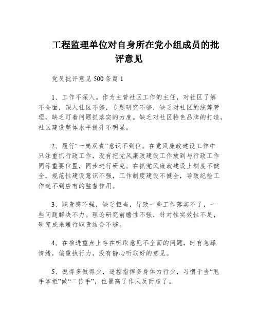 工程监理单位对自身所在党小组成员的批评意见