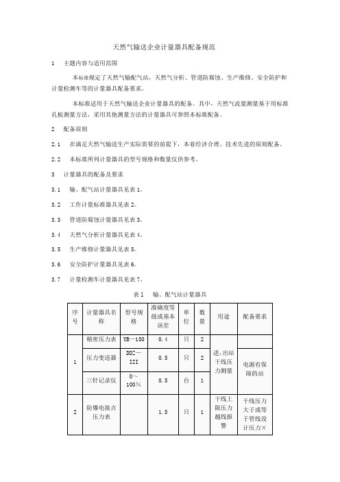 天然气输送企业计量器具配备规范