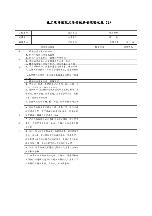 施工现场装配式活动板房安装验收表