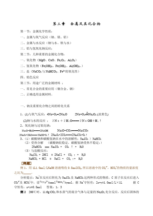 高一化学金属及其化合物知识整理和计算方法