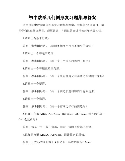 初中数学几何图形复习题集与答案