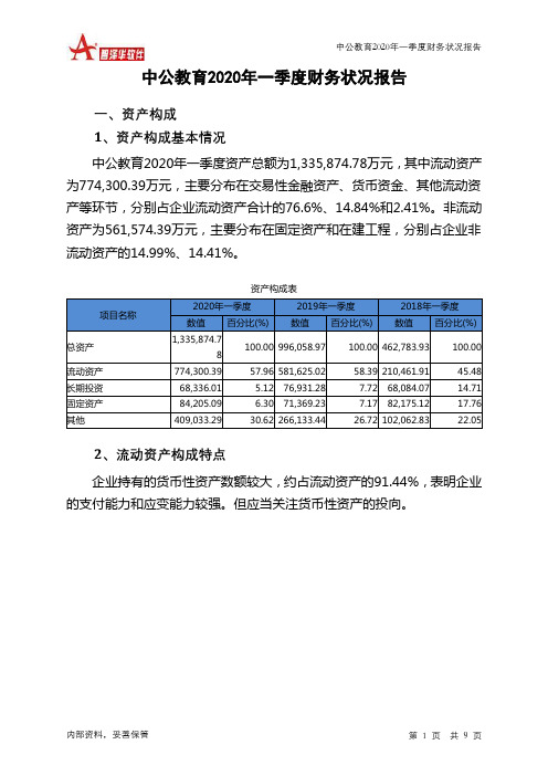 中公教育2020年一季度财务状况报告