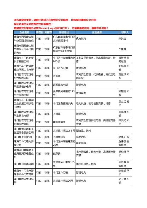 2020新版广东省珠海煤气工商企业公司名录名单黄页联系方式大全97家