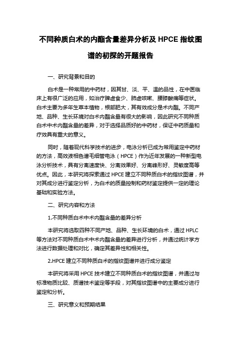 不同种质白术的内酯含量差异分析及HPCE指纹图谱的初探的开题报告