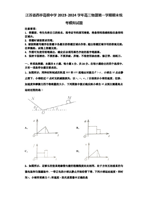 江苏省西亭高级中学2023-2024学年高三物理第一学期期末统考模拟试题含解析