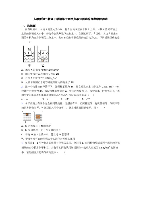 人教版初二物理下学期第十章浮力单元测试综合卷学能测试