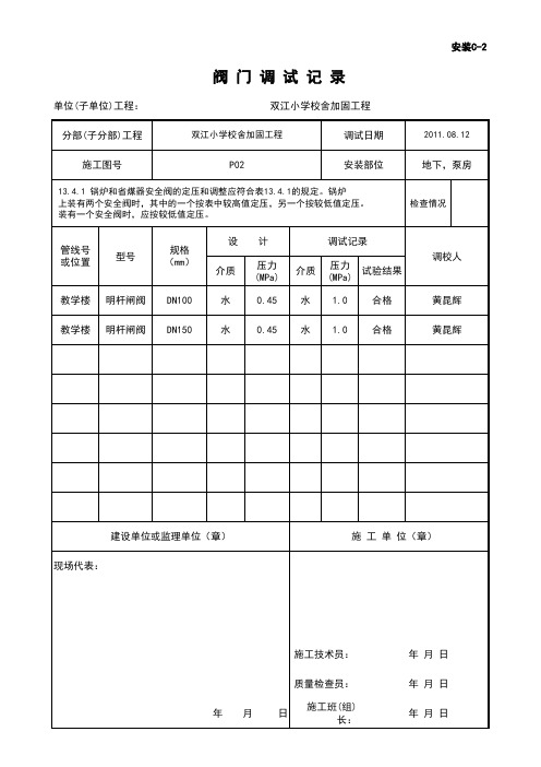 阀门调试记录