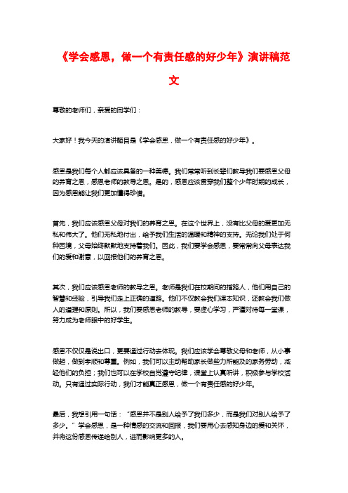 《学会感恩,做一个有责任感的好少年》演讲稿范文