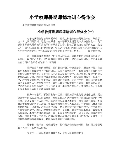 小学教师暑期师德培训心得体会
