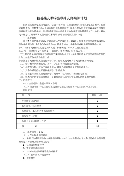 抗感染药物专业临床药师培训计划