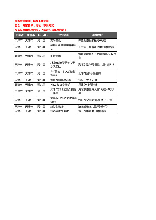 新版天津市天津市河北区彩妆企业公司商家户名录单联系方式地址大全11家