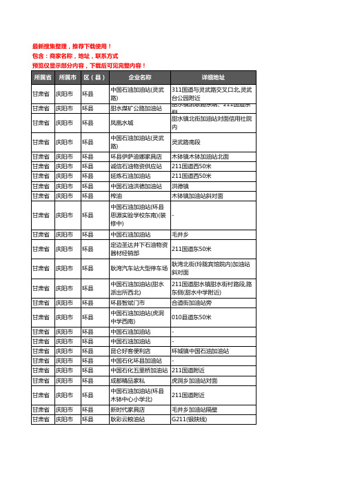 新版甘肃省庆阳市环县加油站服务企业公司商家户名录单联系方式地址大全31家