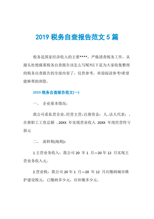 2019税务自查报告范文5篇