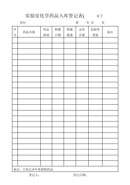 实验室化学试剂入库登记表【范本模板】