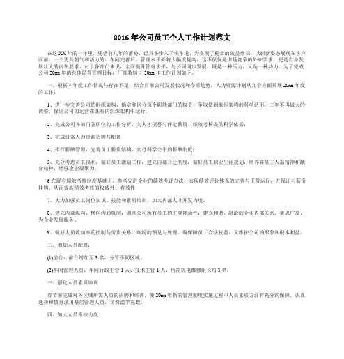 2016年公司员工个人工作计划范文