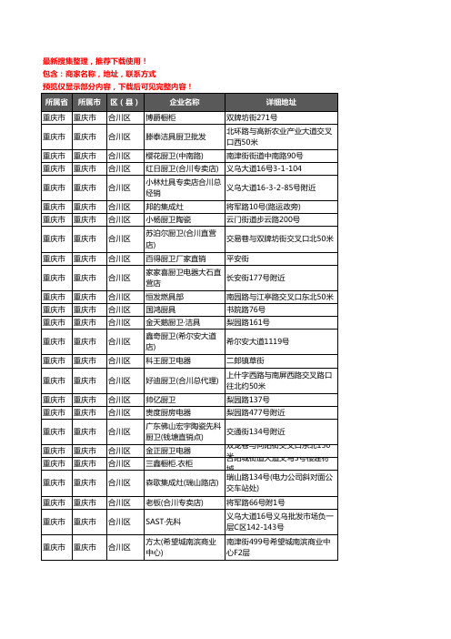 新版重庆市重庆市合川区厨卫电器企业公司商家户名录单联系方式地址大全167家