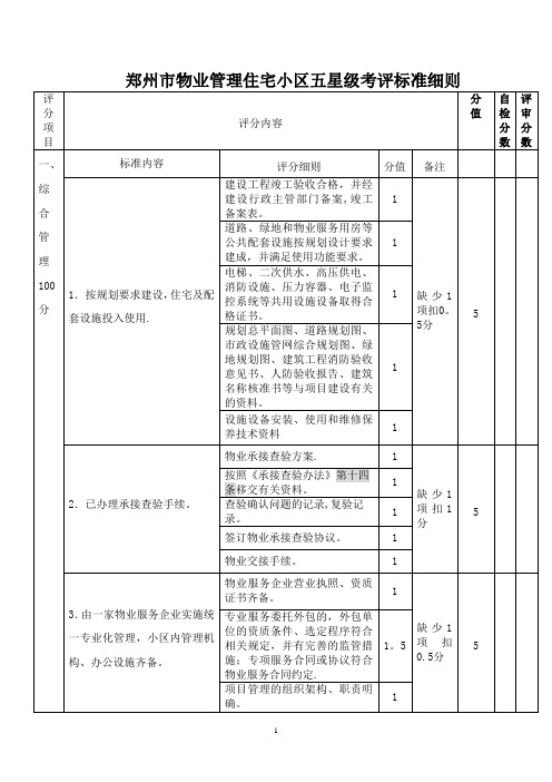 郑州市物业管理住宅小区五星级考评标准细则