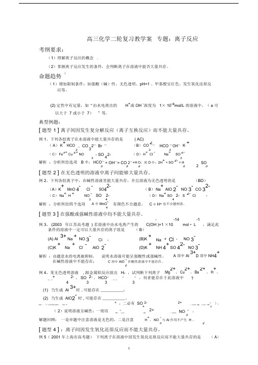 (完整word版)高三化学二轮复习教学案专题：离子反应.doc