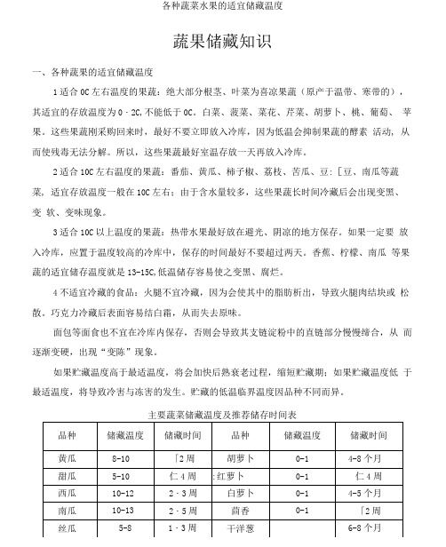 各种蔬菜水果的适宜储藏温度