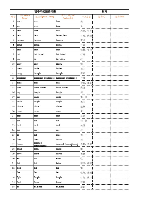 初中不规则动词表(记忆附中文+默写)