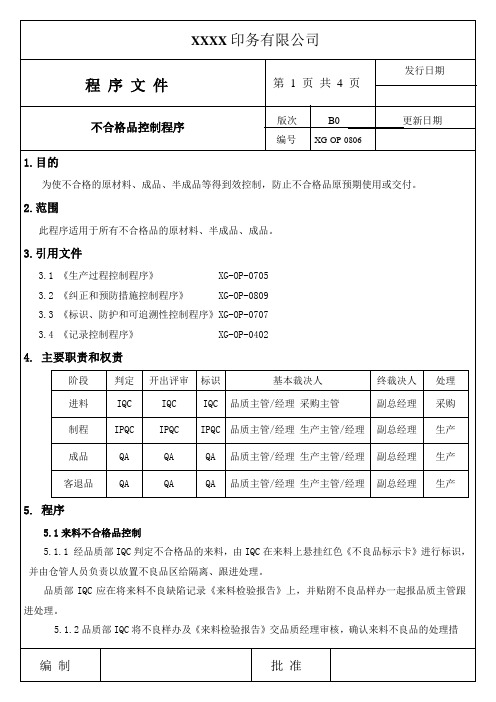 Z01程序文件(不合格品控制程序)